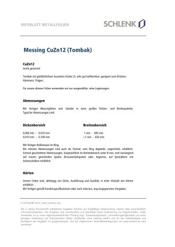 Messing CuZn12 (Tombak) - Schlenk