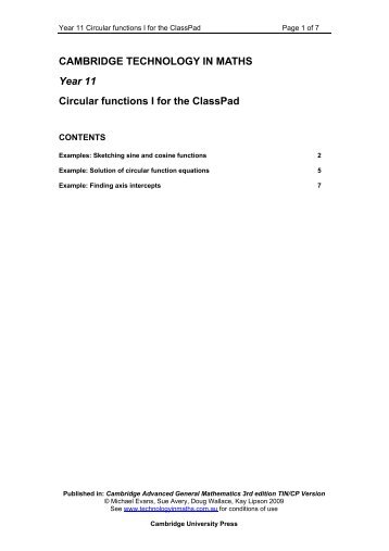 CAMBRIDGE TECHNOLOGY IN MATHS Year 11 Circular functions I ...