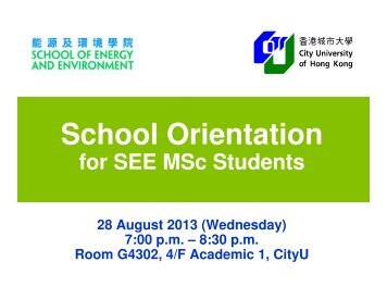 Presentation at Orientation for MSc Energy and Environment on 21 ...