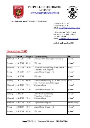 Dienstplan 2005 - Feuerwehr Altdorf