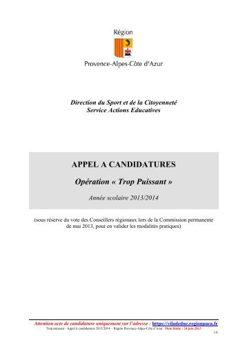 Appel à candidatures 2013/2014 - Régie Culturelle Régionale