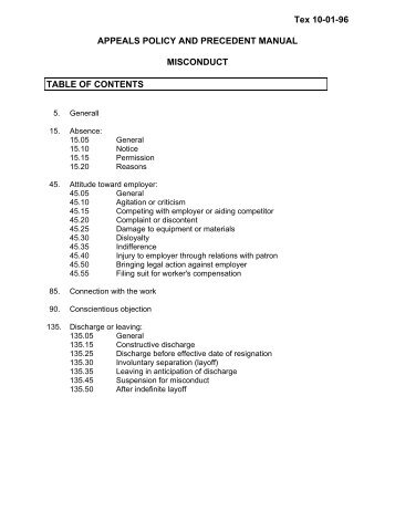 Appeals Policy and Precedent Manual: Misconduct - Texas ...