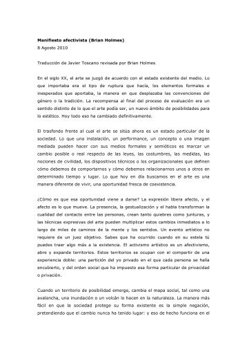 Manifiesto afectivista (Brian Holmes) 8 Agosto 2010 TraducciÃ³n de ...