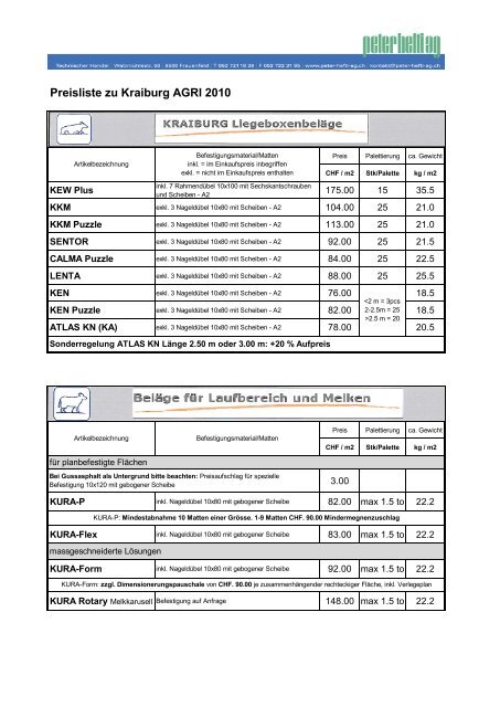 Preisliste zu Kraiburg AGRI 2010 - Peter Hefti AG