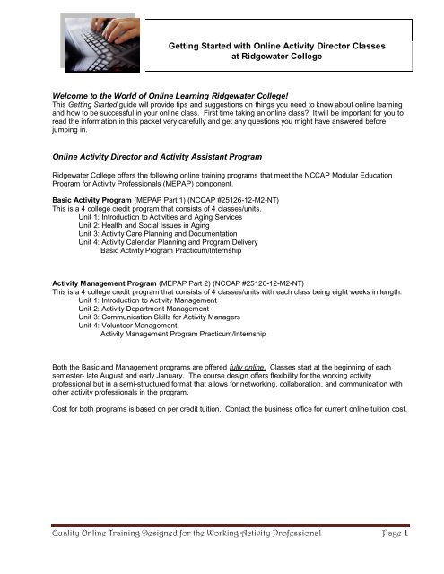 Getting Started With Online Activity Director Classes At - Ridgewater ...