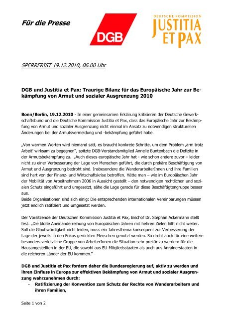 Pressemitteilung - Justitia et Pax