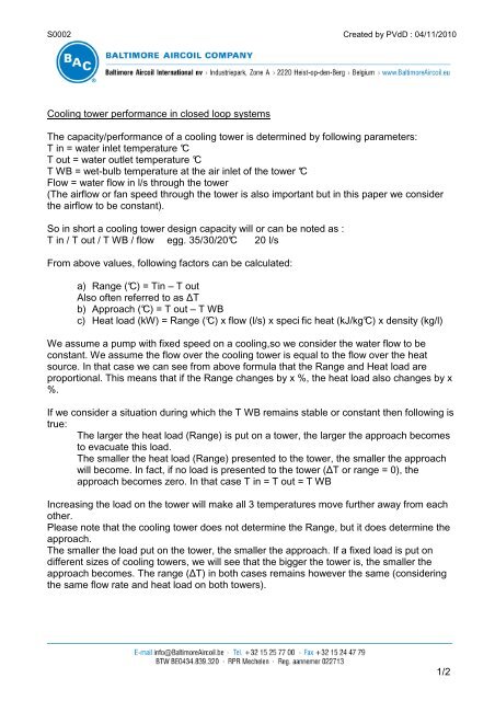 Cooling tower performance in closed loop sytems - Baltimore Aircoil ...