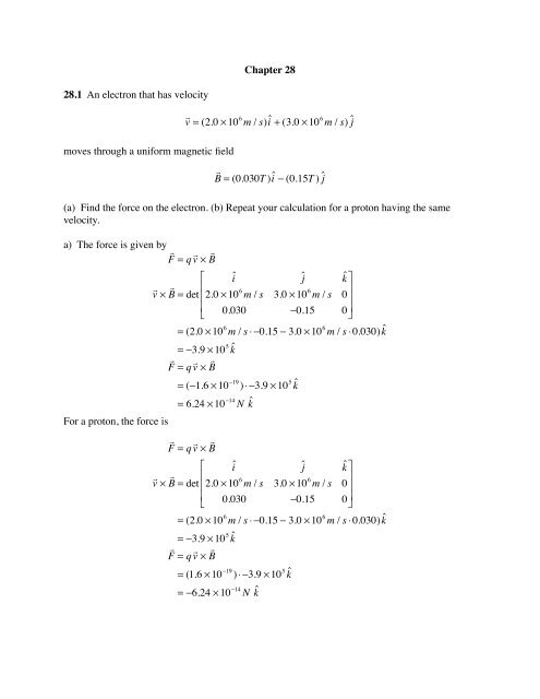 Chapter 28 28 1 An Electron That Has Velocity I V 2 0 A 10 6 M