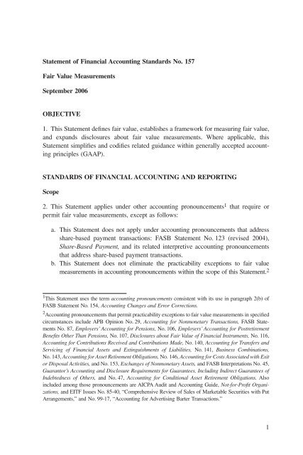 Statement of Financial Accounting Standards No. 157 - Paper Audit ...