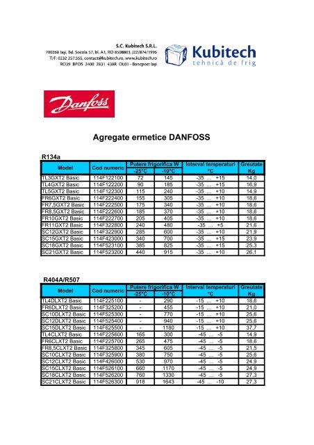 Agregate ermetice DANFOSS - Kubitech