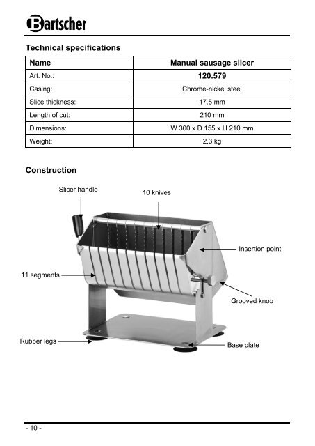 Bedienungsanleitung Instruction manual Mode d ... - Bartscher GmbH