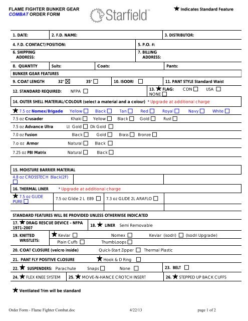 Combat Challenge Gear Order Form