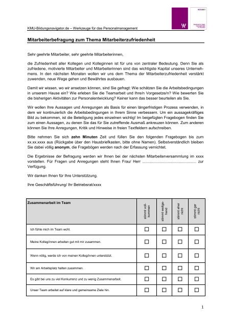 Fragebogen BeschÃƒÂ¤ftigtenzufriedenheit - Wert.Arbeit GmbH