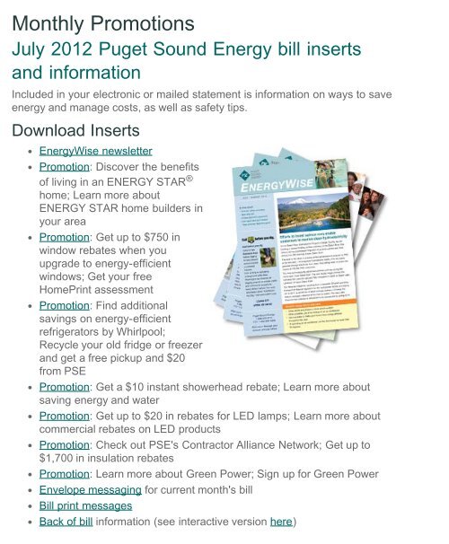 July 2012 Puget Sound Energy Bill Inserts