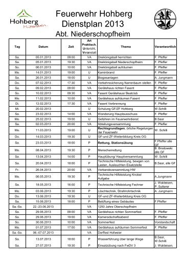 Dienstplan 2013 NS - Feuerwehr Hohberg