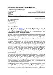 The Madeleine Foundation letter to Gordon Brown in support of a