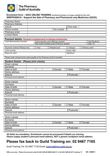 S2S3 Enrolment Form - Pharmacy Guild of Australia