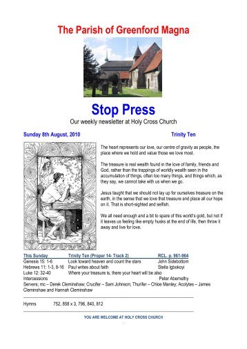 STOP PRESS - The Parish of Greenford Magna