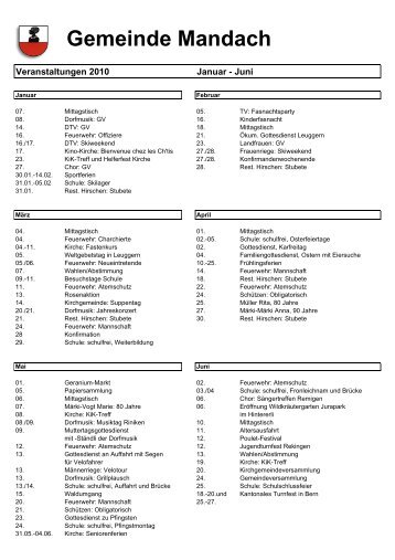 Veranstaltungenskalender 2010 - Gemeinde Mandach