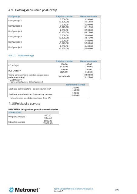 CJENIK USLUGA METRONET TELEKOMUNIKACIJA D.D.