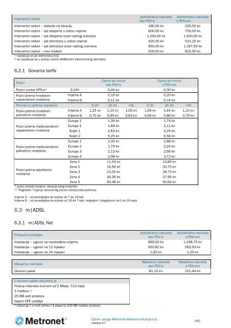 CJENIK USLUGA METRONET TELEKOMUNIKACIJA D.D.