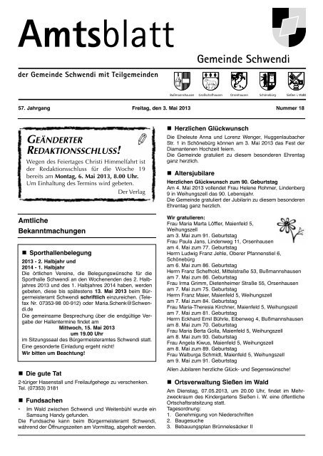 Ausgabe 18 vom 03.05.2013 - Schwendi