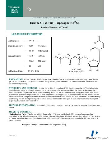 Uridine 5'-( Î±- thio) Triphosphate, [35 S]- - PerkinElmer