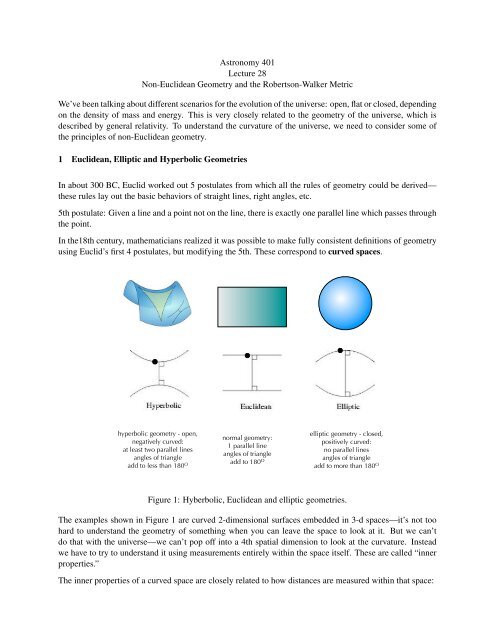 Non-Euclidean geometry and the Robertson-Walker metric