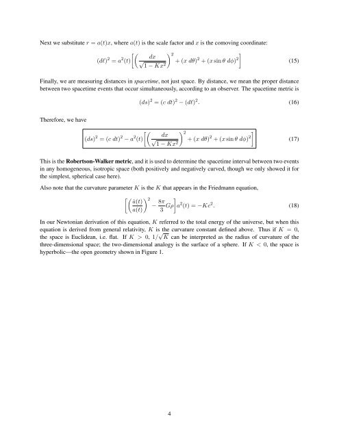 Non-Euclidean geometry and the Robertson-Walker metric