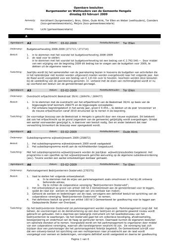 20090203 besluitenlijst b&w - Gemeente Hengelo