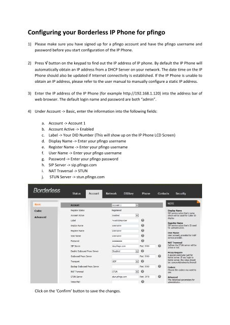 Configuring your Borderless IP Phone for pfingo