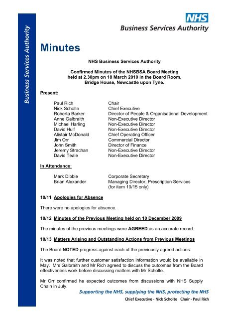 Minutes Nhs Business Services Authority Minutes Nhs Business Services Authority