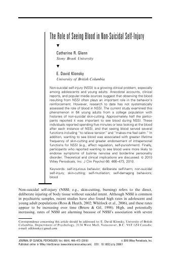 The Role of seeing blood in non-suicidal self-injury - ResearchGate