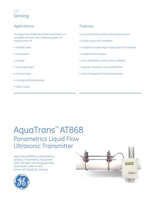 Ge Panametrics Aquatrans At868 Ultrasonic Flowmeter