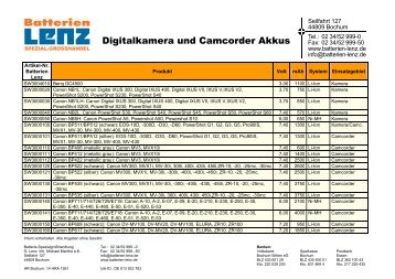 Camcorder und Digital-Kamera Akkus PDF - Batterien Lenz