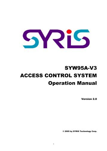 SYW95A-V3 ACCESS CONTROL SYSTEM Operation Manual