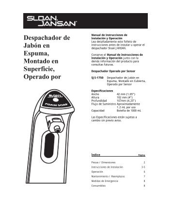 Instrucciones de Instalación: SJS-1750 - Sloan Valve Company