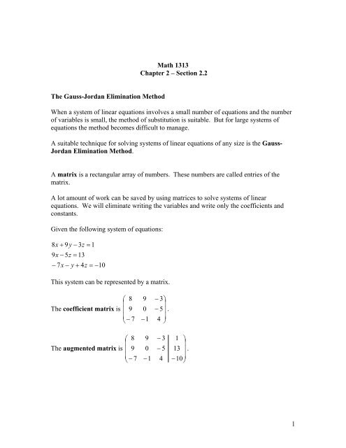 Section 2 2 Solving Systems Of Linear Equations I Section 2 2 Solving Systems Of Linear Equations I