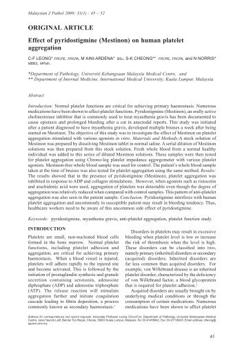 Effect of pyridostigmine (Mestinon) on human platelet ... - MJPath