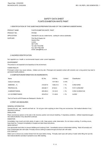 safety data sheet flints exhibition white paint - Flint Hire & Supply