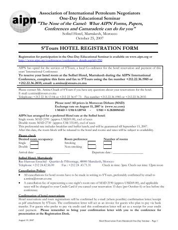 S'Tours HOTEL REGISTRATION FORM - AIPN