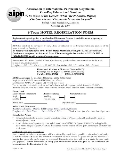 S'Tours HOTEL REGISTRATION FORM - AIPN