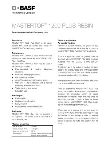 TDS – Mastertop  1200 Plus Resin - BASF Construction Chemicals