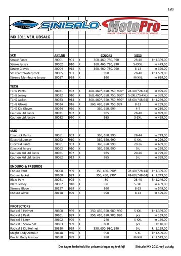 Sinisalo MX 2011 vejl udsalg - Motopro.dk