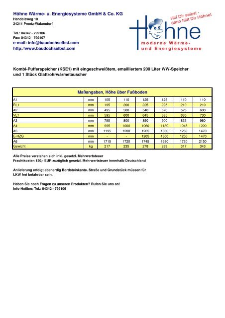 Preis Kombispeicher KSE-1 - Höhne
