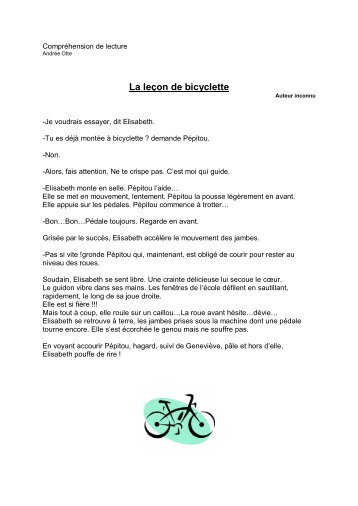 ComprÃ©hension de lecture La bicyclette - Professeur Phifix