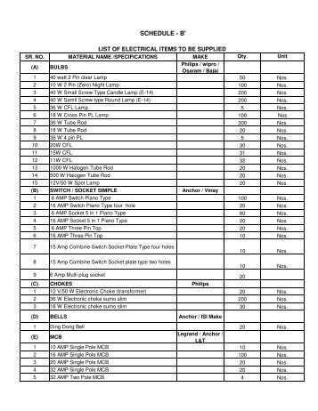 Tender LIST OF ELECTRICAL ITEMS-2-2-13 For WEB - yashada