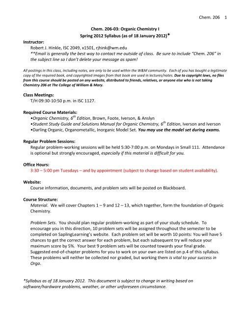 Chem 206 1 Chem 206 03 Anic Chemistry I Spring 2012