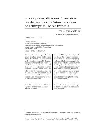 Stock-options, dÃ©cisions financiÃ¨res des dirigeants et crÃ©ation - LEG ...