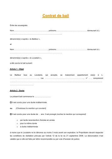 Contrat-type de bail - Immofinder